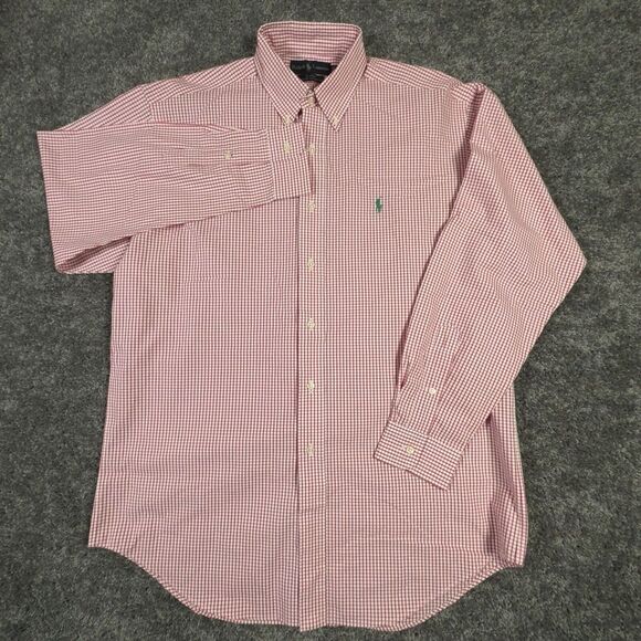Polo Ralph Lauren L/S Oxford Button Front Shirt Men's M Red Gingham Check *READ* - Picture 2 of 7